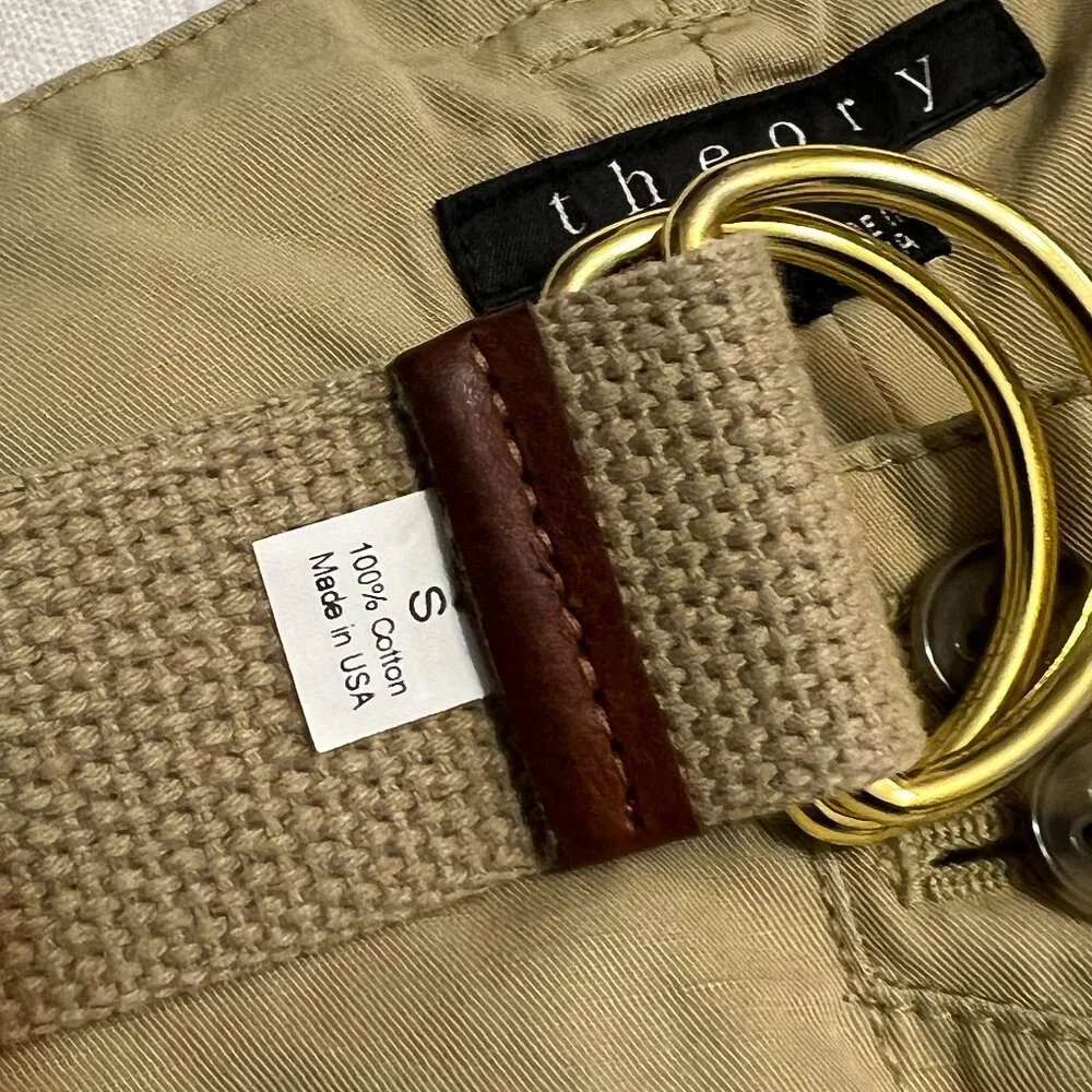 Theory Linen Cotton Shorts Women Size 4 Khaki Belted Casual Summer Waist 30